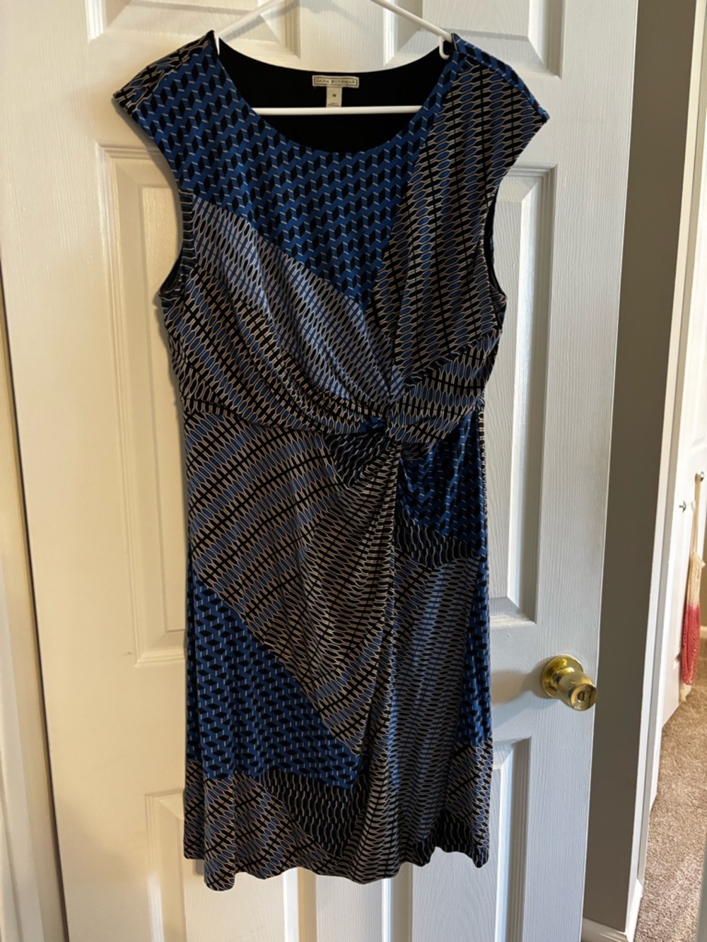 Dana Buchman Blue and Black Twist-Front Midi Dress